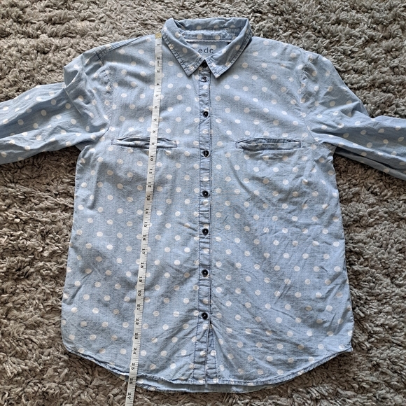 edc | Light blue & white polka dot denim texture casual button up - Picture 10 of 11
